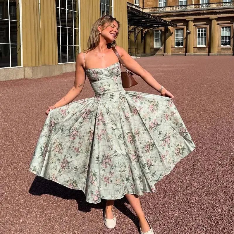 Floral Print Spaghetti Strap Midi Dress