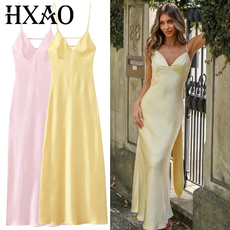 Elegant Yellow Satin Slip Dress