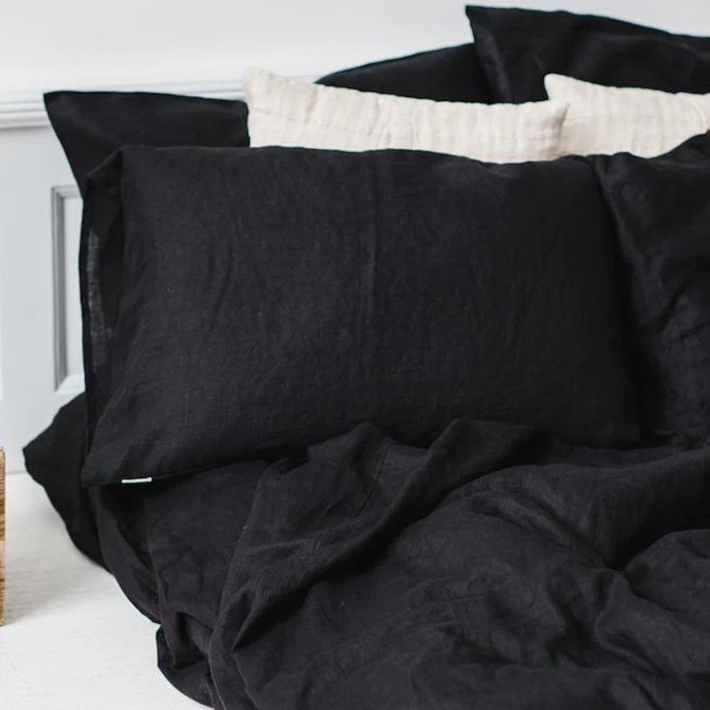 Luxurious Black Linen Duvet Cover Set