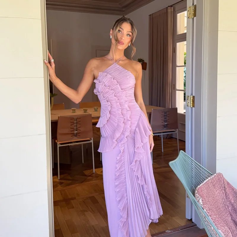 Elegant Purple Halter A-Line Gown