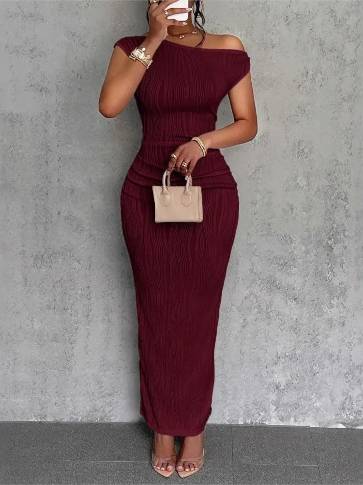 Elegant Water Ripple Shoulder Dress
