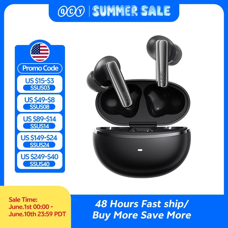 QCY MeloBuds N70 Adaptive ANC Wireless Earbuds Bluetooth 6.0 LDAC Hi-Res Audio 6 Mics Wireless Charging Earphones 50Hrs IPX5