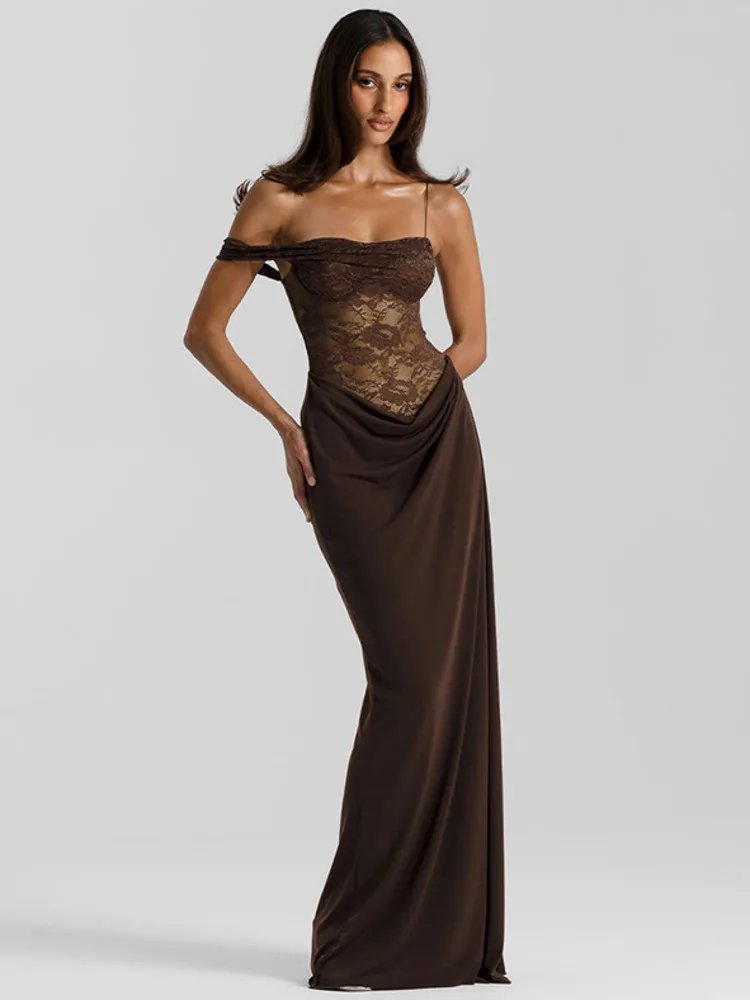 Elegant One-Shoulder Lace Maxi Dress