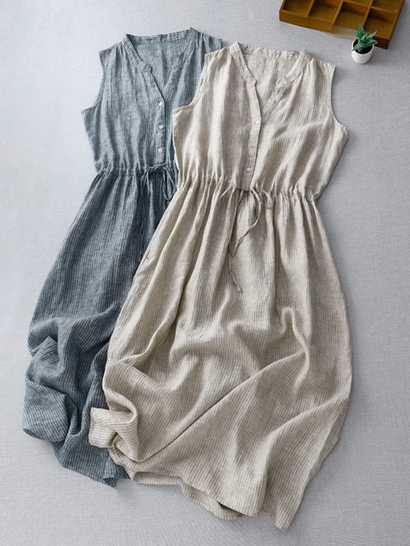 Japanese Stripe Cotton Midi Dress