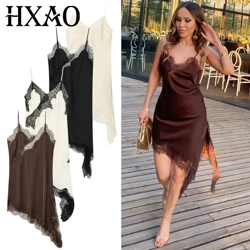 Lace Asymmetric Slip Dress