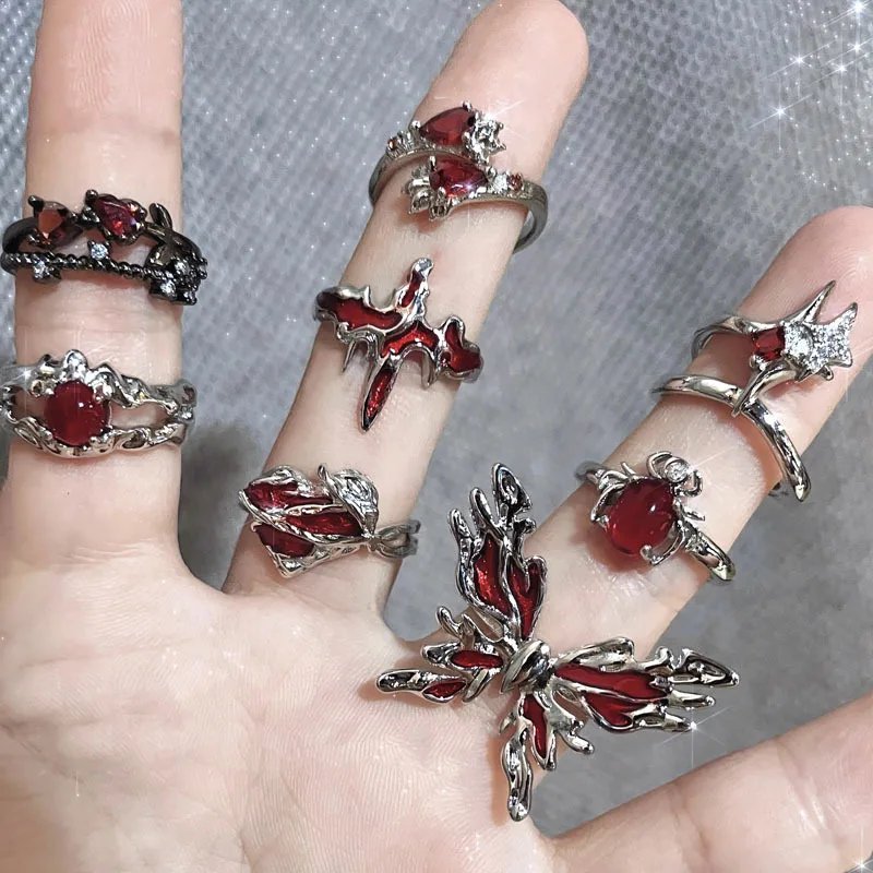 Aesthetic Red Crystal Butterfly Ring