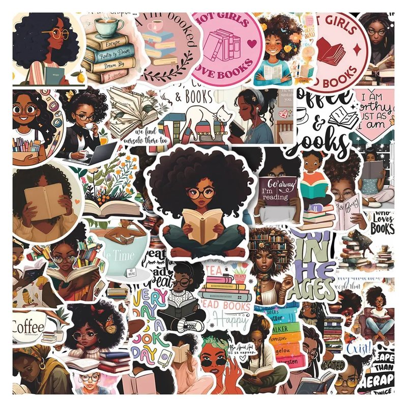50 Black Bookish Stickers for Readers