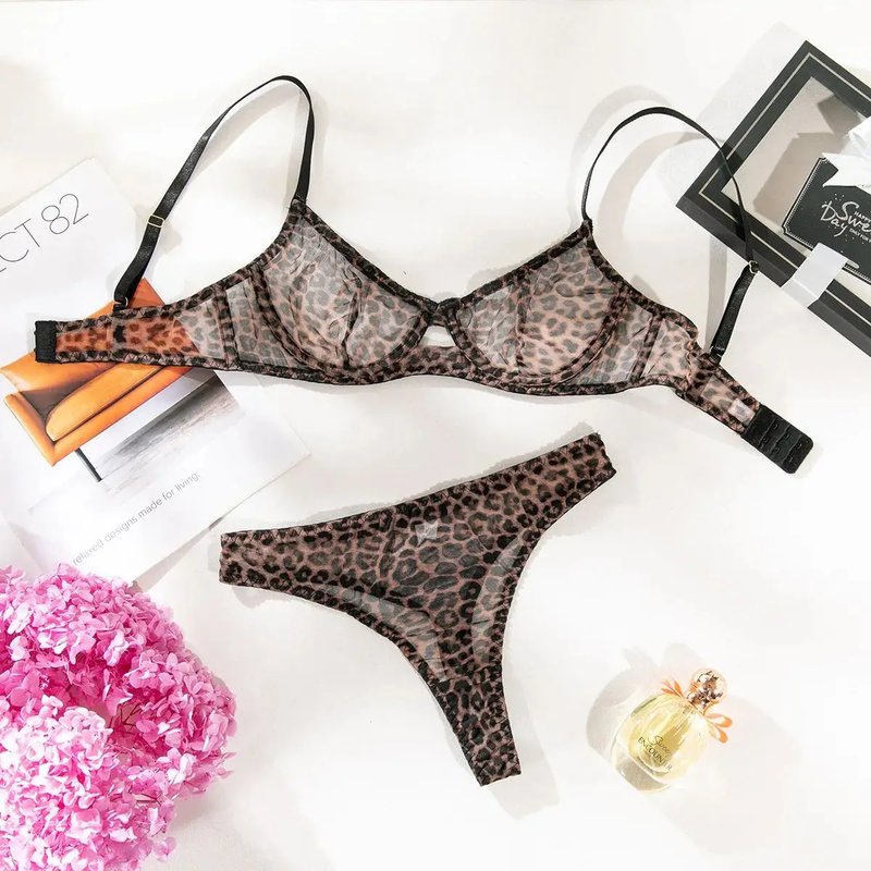 Leopard Print Lace Bra & Panty Set