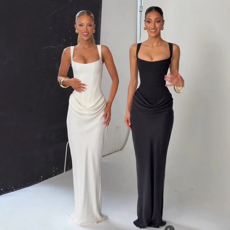 Elegant White Corset Maxi Dress