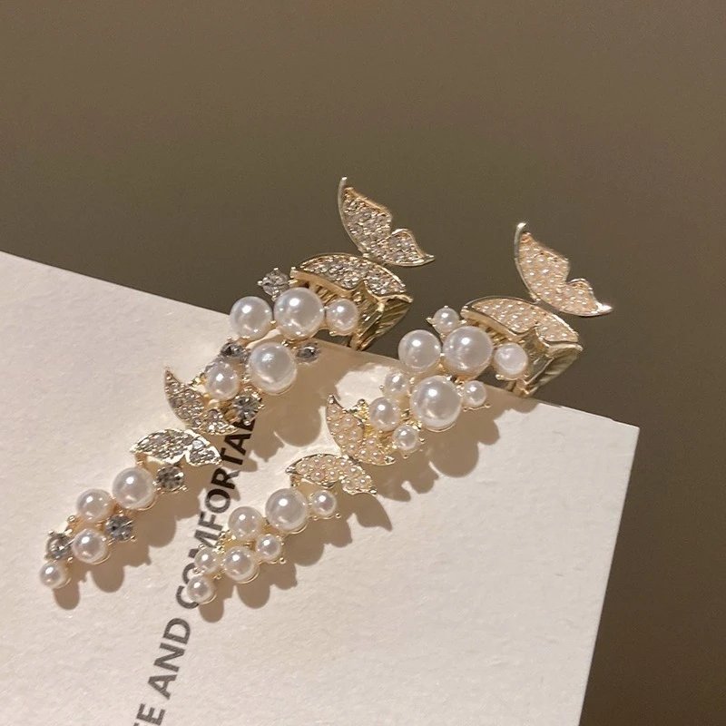 Elegant Pearl Butterfly Hair Clips