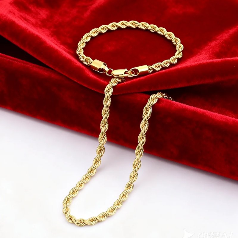 Elegant 18K Gold Rope Chain Set