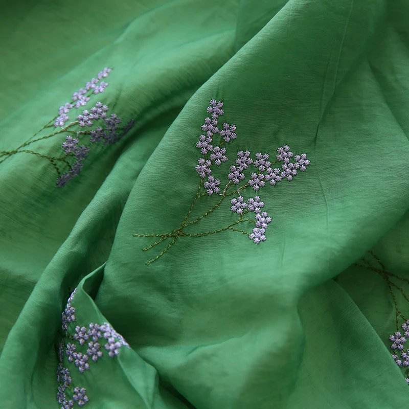 Vintage Green Silk Embroidery Fabric