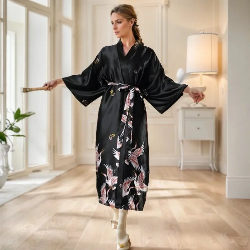 Elegant Silk Crane Robe