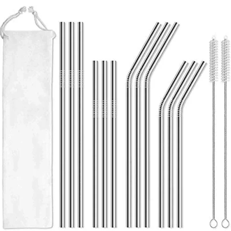 Reusable Stainless Steel Straws - 12 Pack