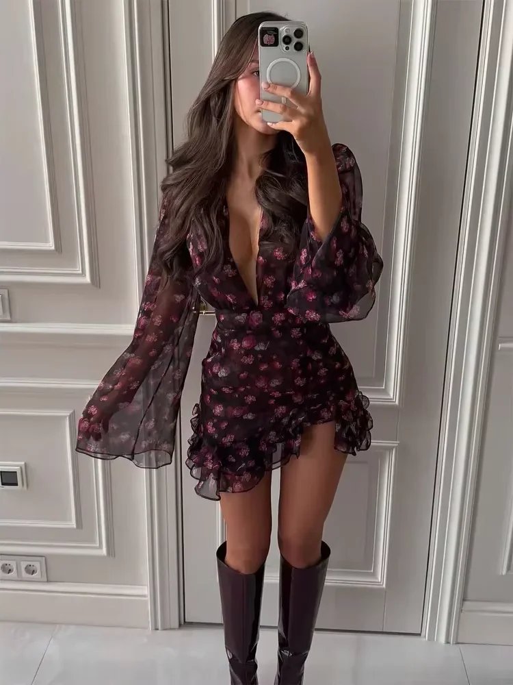 Elegant Floral Ruffle Mini Dress