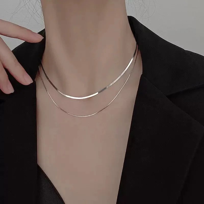Elegant 925 Silver Snake Bone Necklace