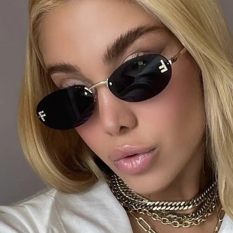 Stylish Oval Rimless Sunglasses