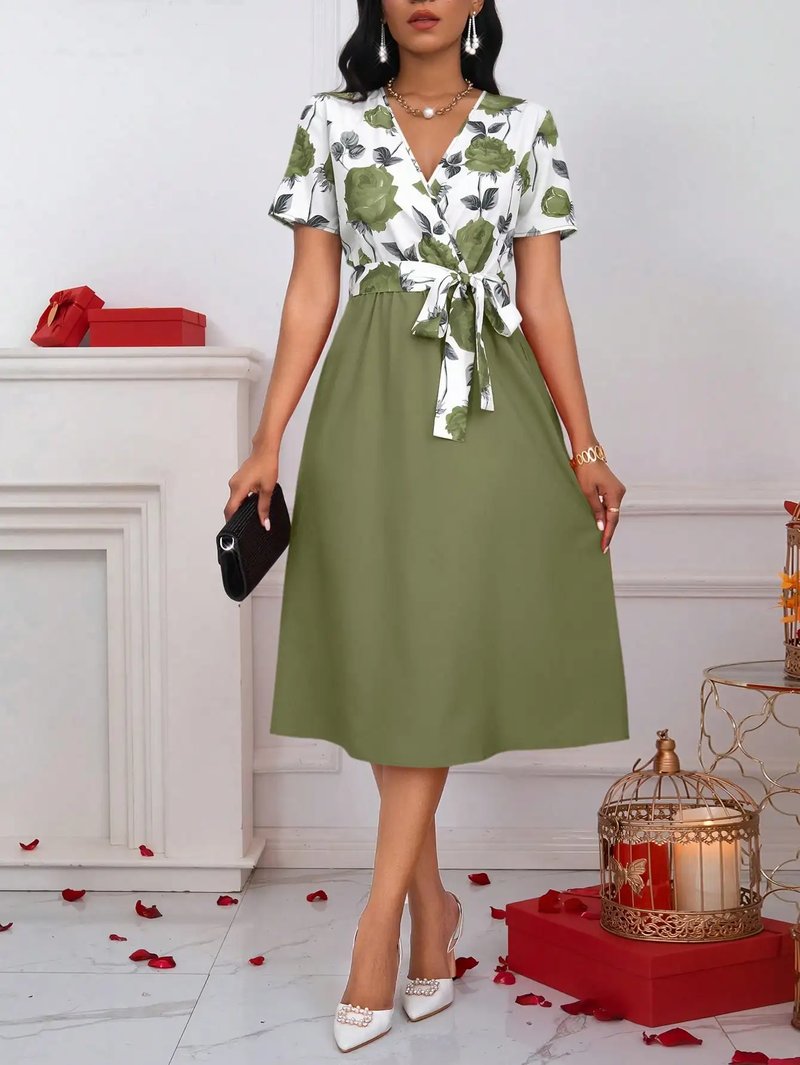 Floral V-Neck Midi Dress