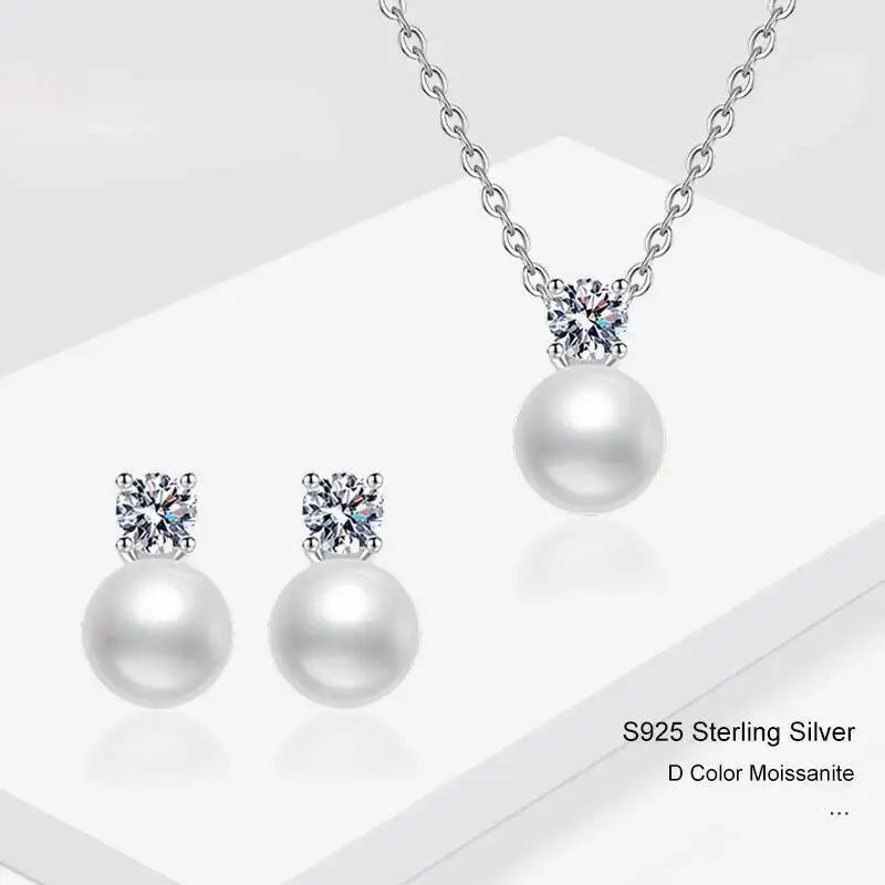 Elegant Moissanite Pearl Jewelry Set