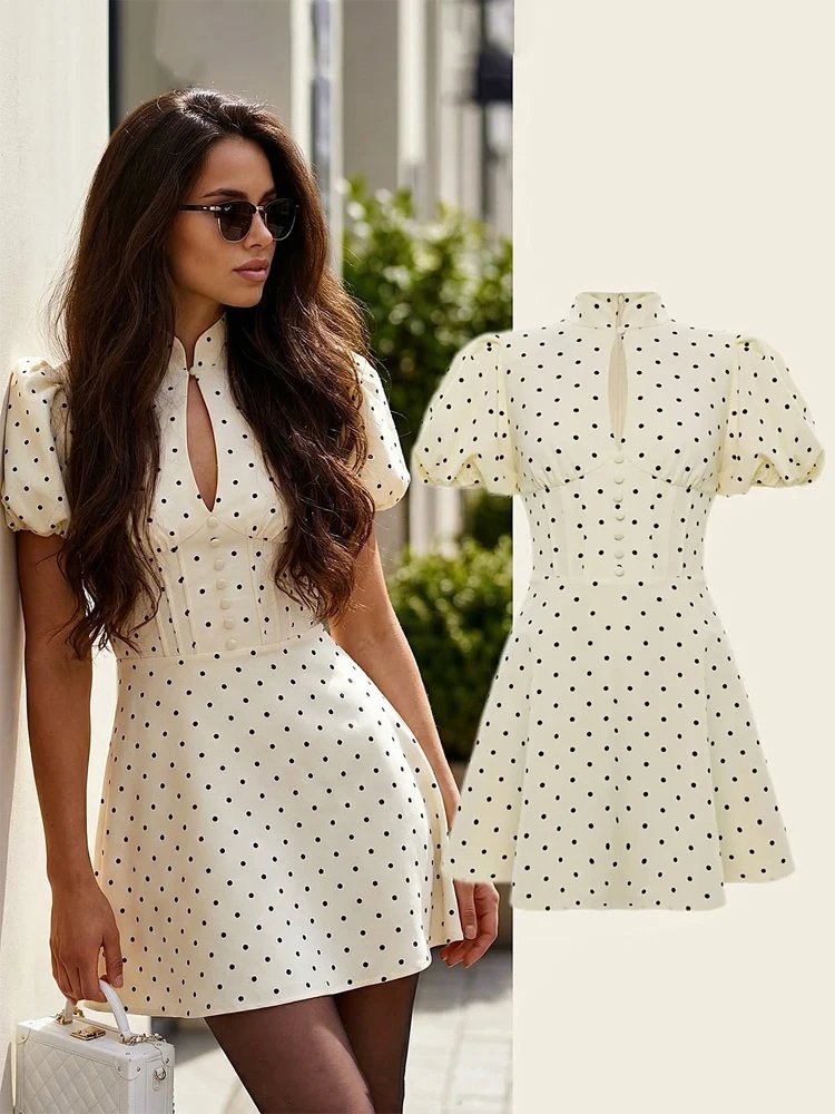 Elegant Retro Polka Dot Mini Dress