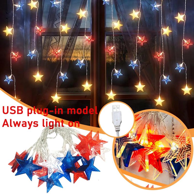 Patriotic LED Star String Lights