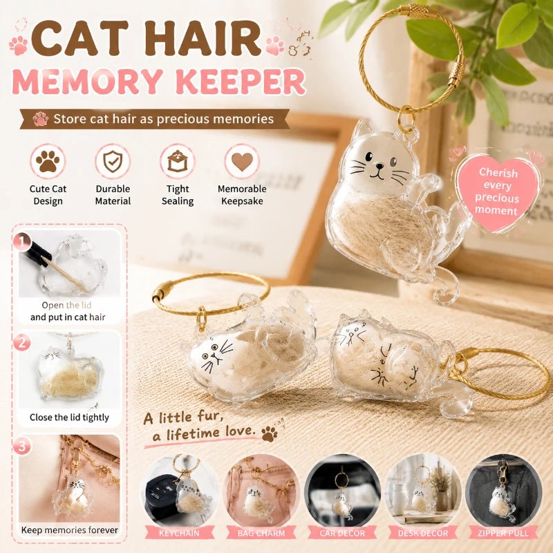 Cute Cat Fur Keychain Storage Box