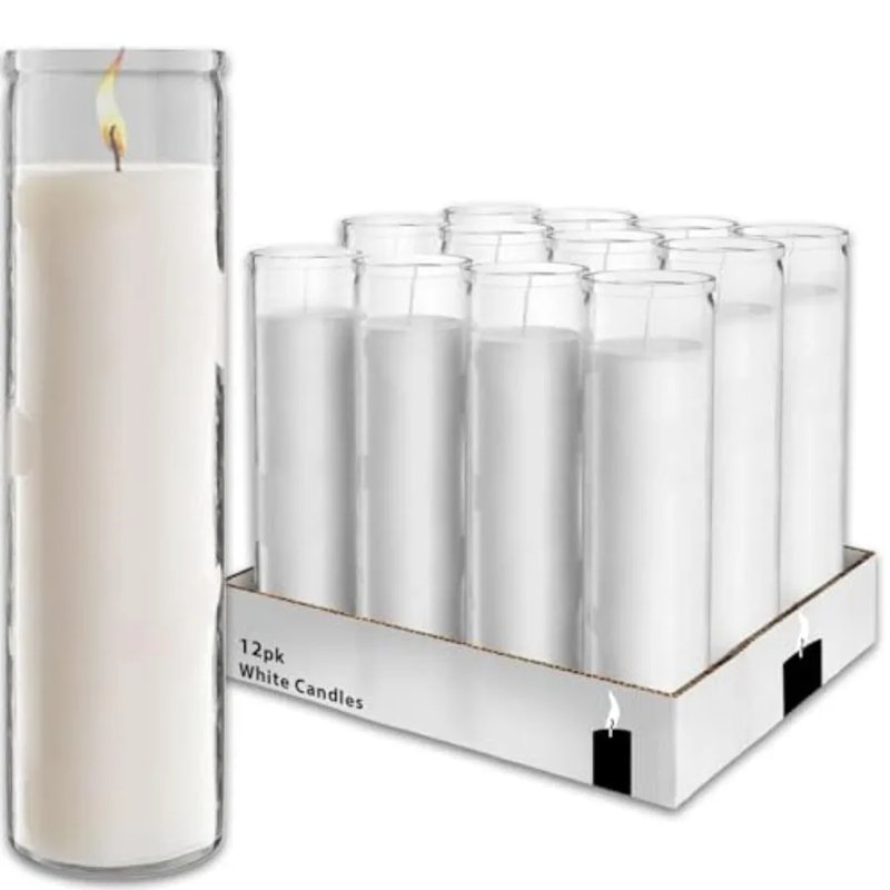 White Prayer Glass Candles - 12 Pack