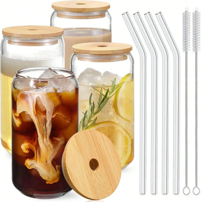 Bamboo-Lid Glass Cup Set