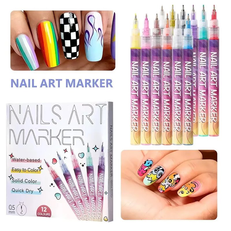 12-Color Nail Art Marker Set