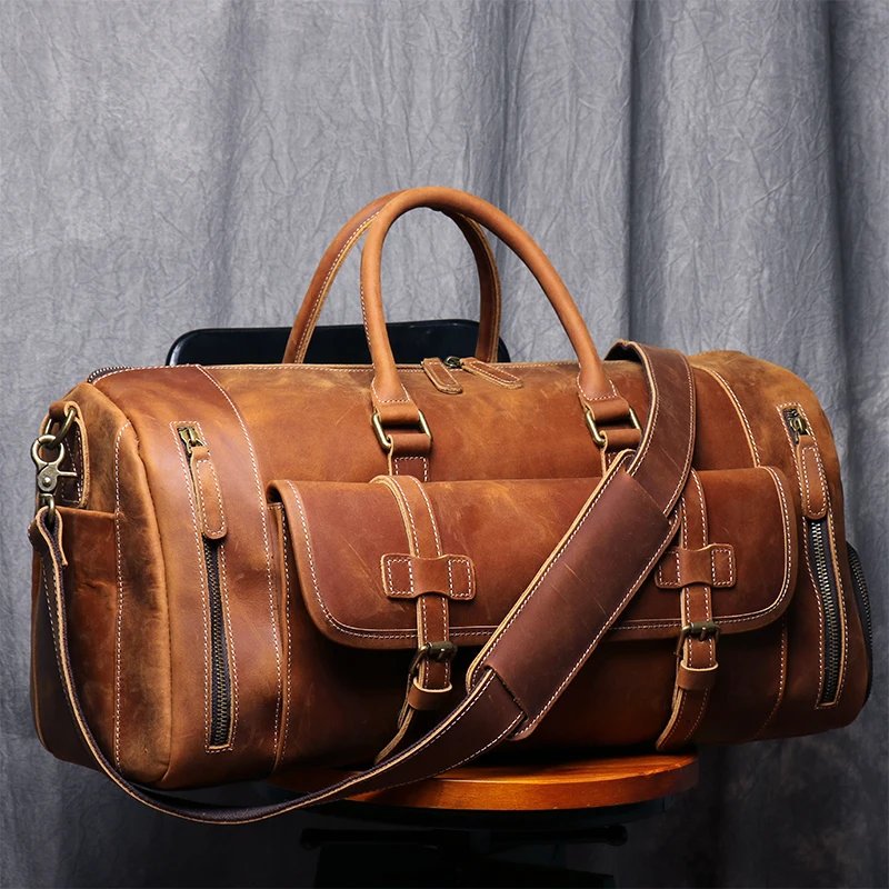 Vintage Leather Travel Duffle Bag