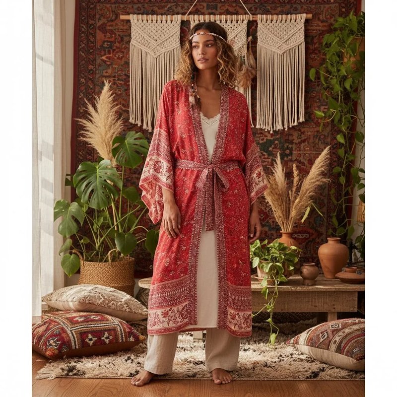 Floral Print Bohemian Kimono Dress