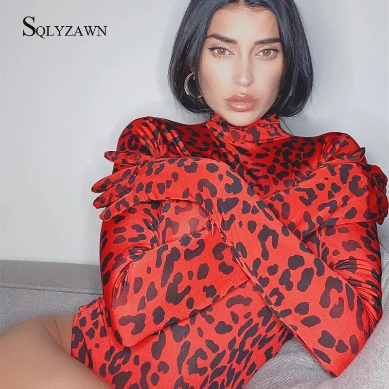 Leopard Print Turtleneck Bodysuit