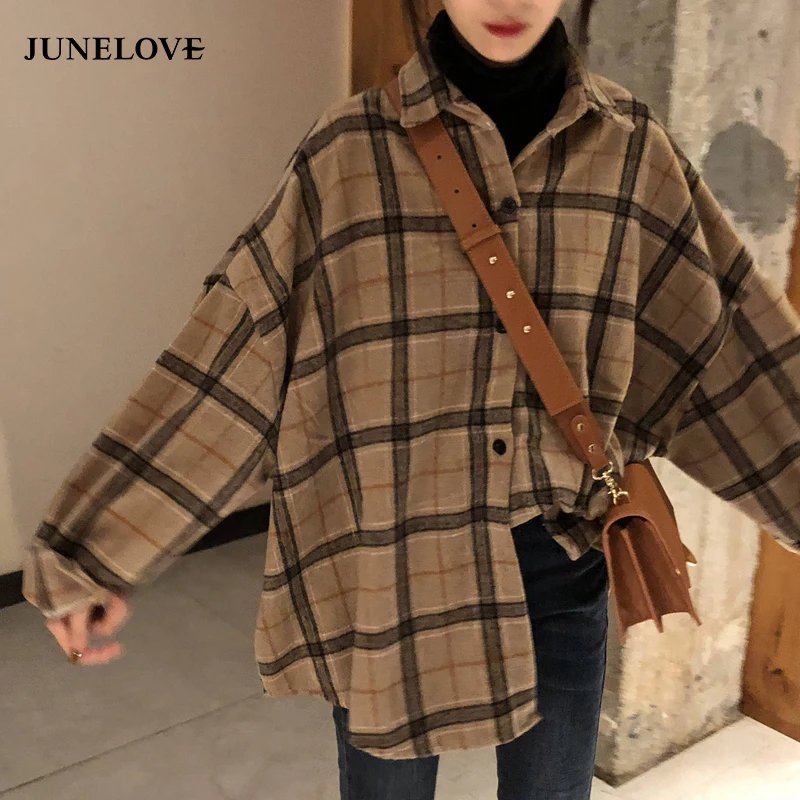 Vintage Oversized Plaid Blouse