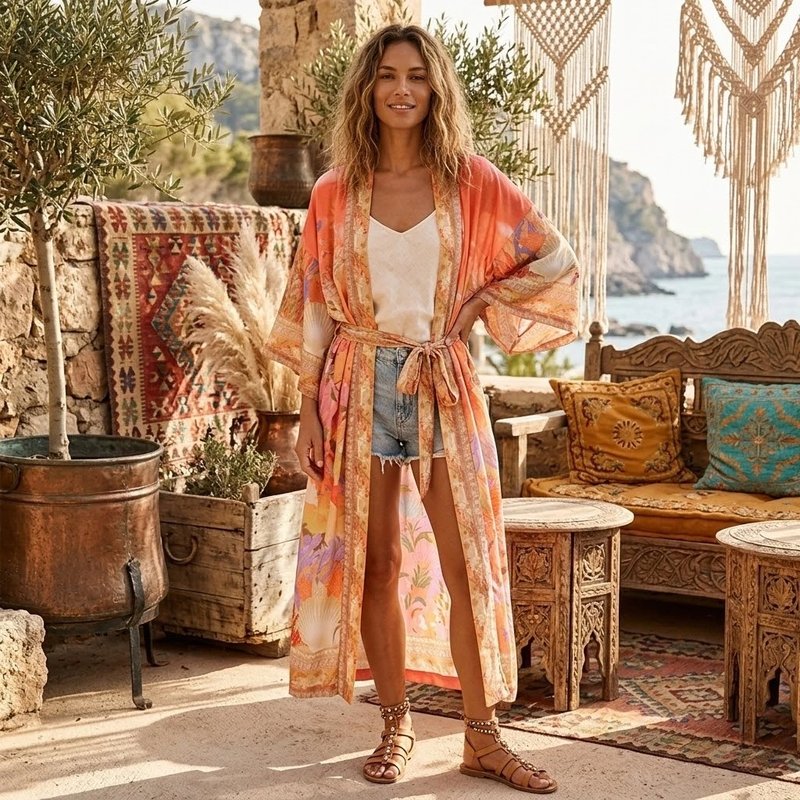 Bohemian Floral Kimono Dress