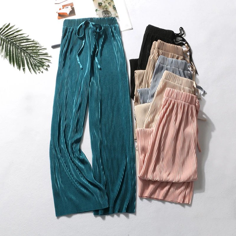 Korean Style Loose Ice Silk Cropped Pants