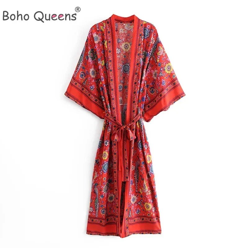 Bohemian Peacock Print Kimono Robe
