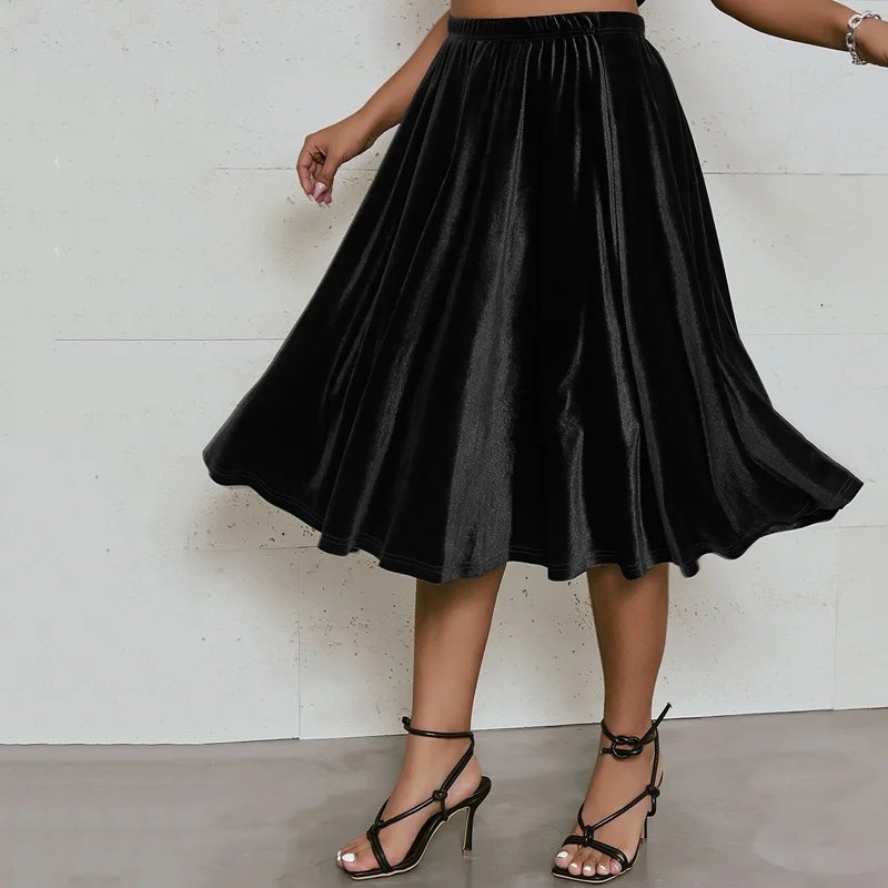 Plus Size Velvet A-Line Midi Skirt