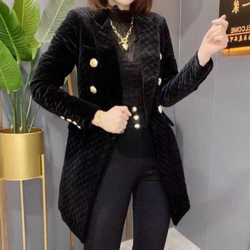Elegant Velvet Quilted Coat for Women