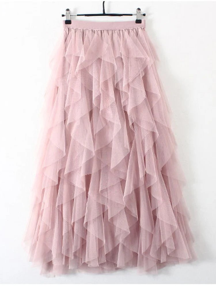 Chic Pink Tulle Maxi Skirt