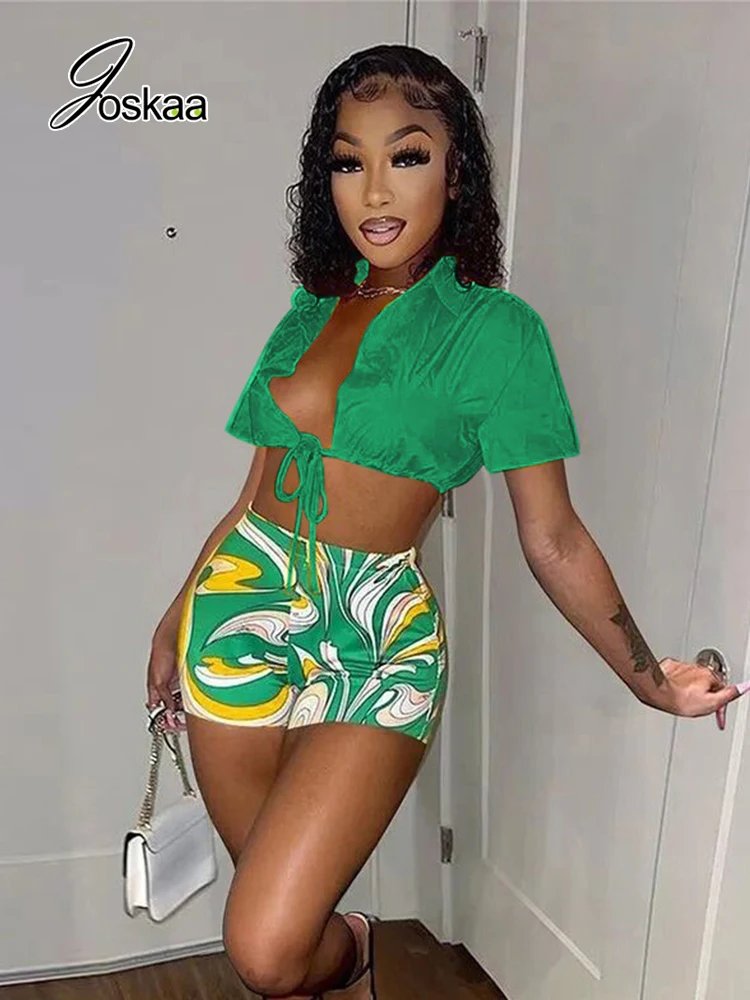 Chic Lace-Up Shirt & Biker Shorts Set