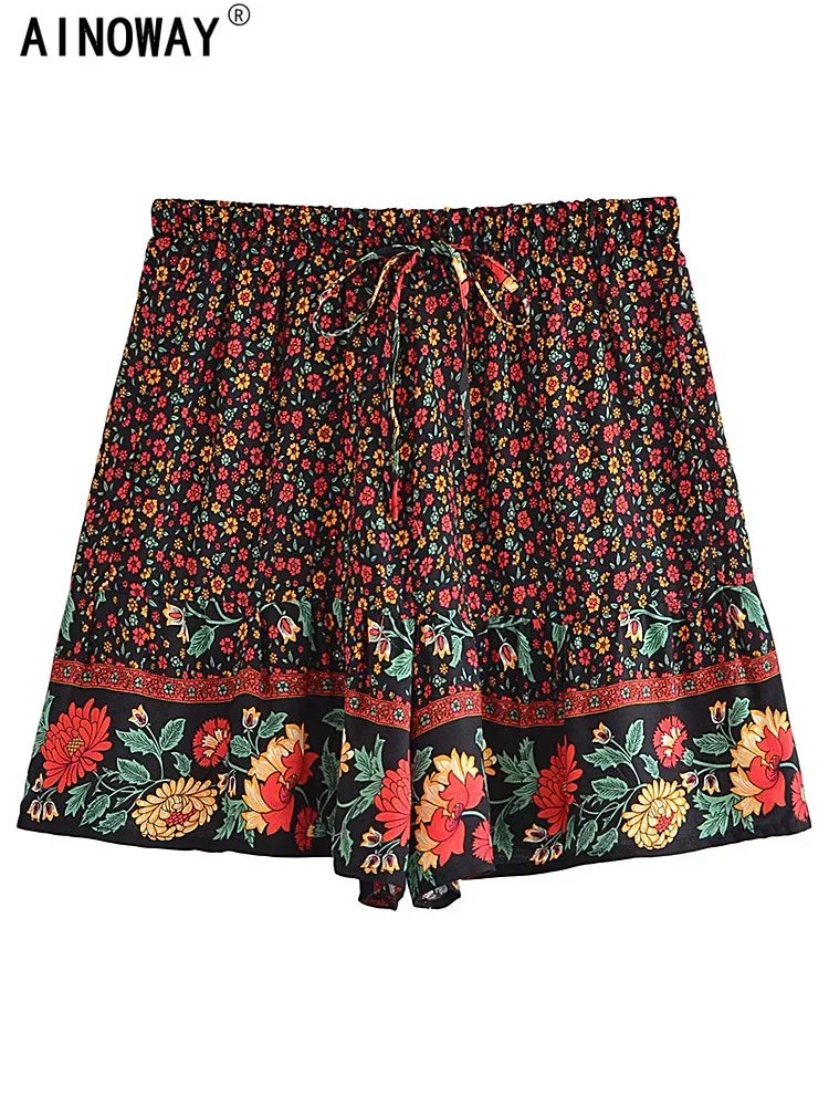 Bohemian Floral Print Beach Shorts