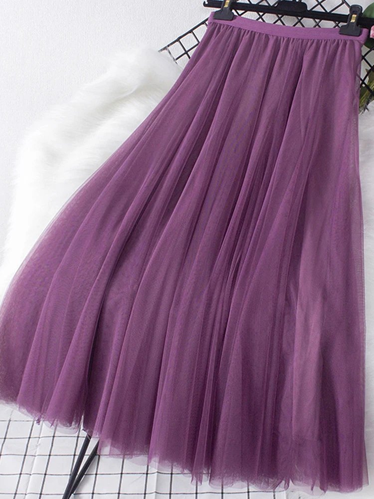 Elegant High-Waist Tulle Maxi Skirt