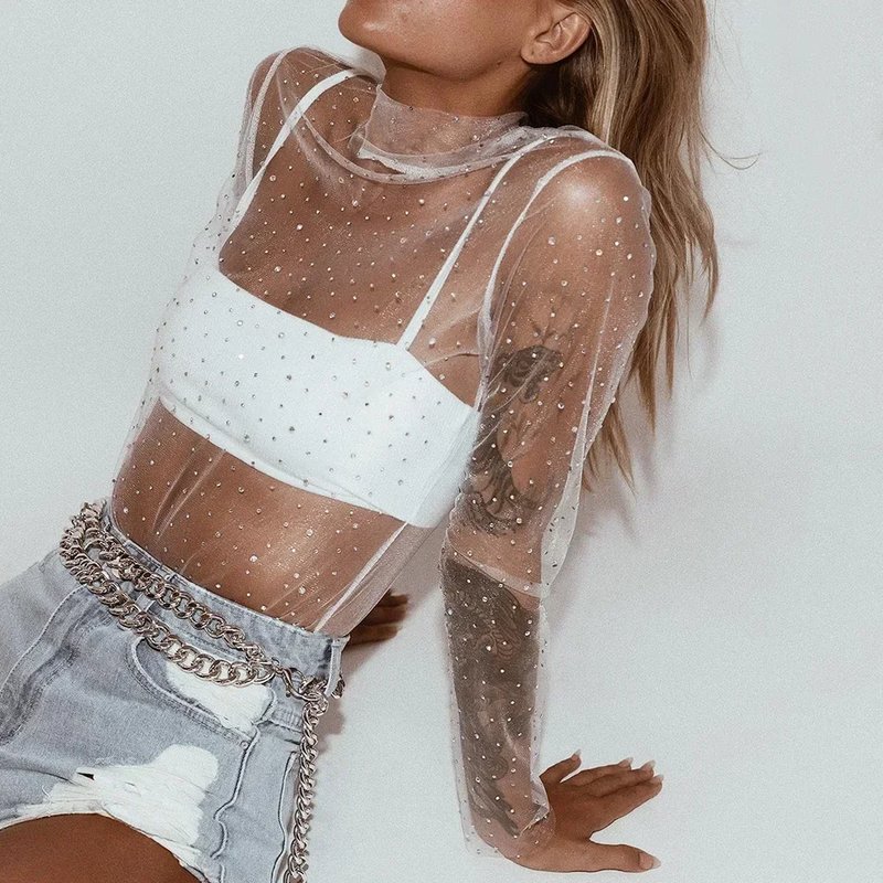 Sparkling Sheer Long Sleeve Tee