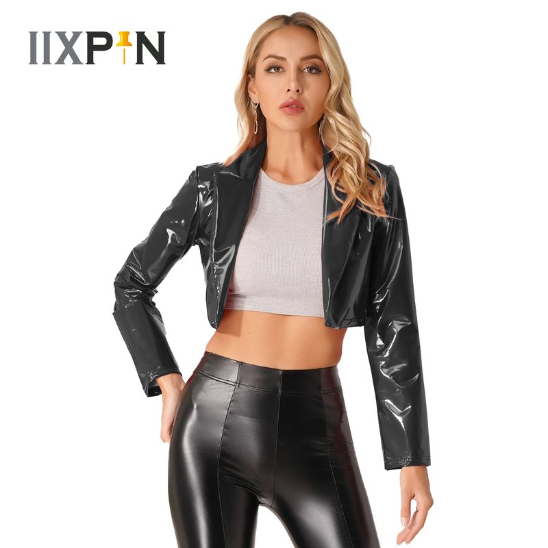 Chic Patent Leather Cropped Jacket