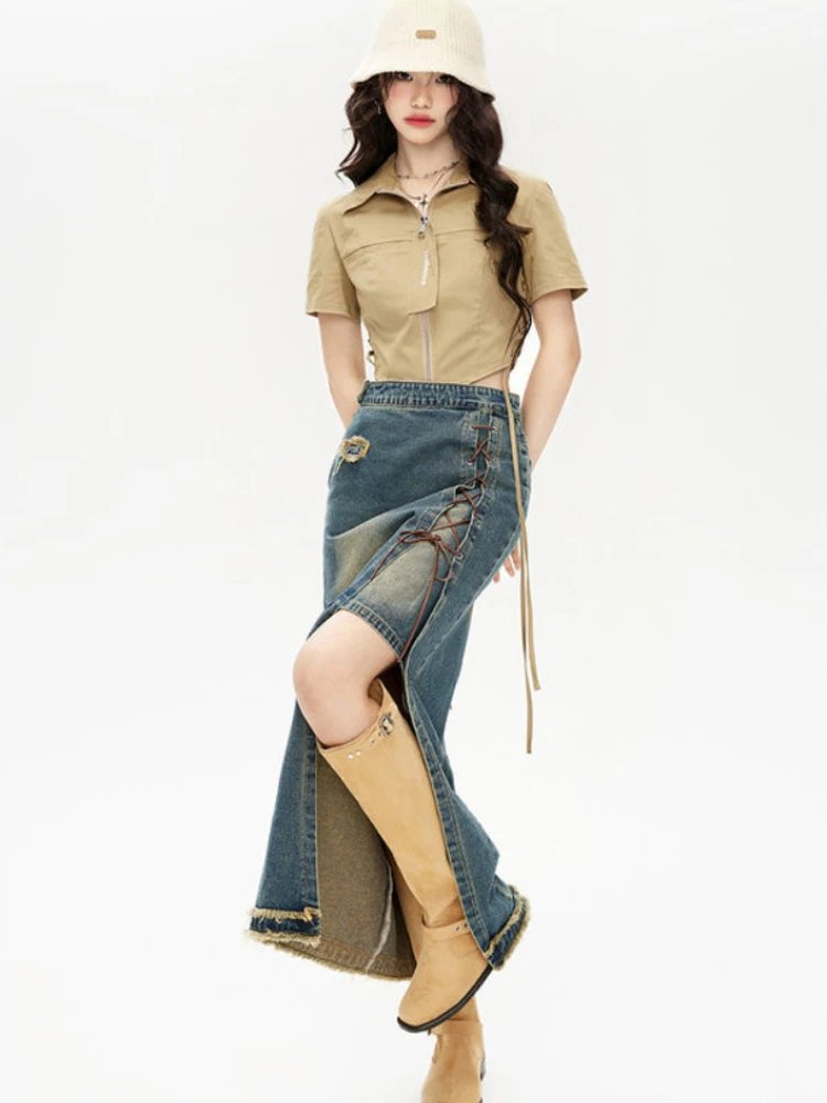 Trendy High-Waist Denim Skirt
