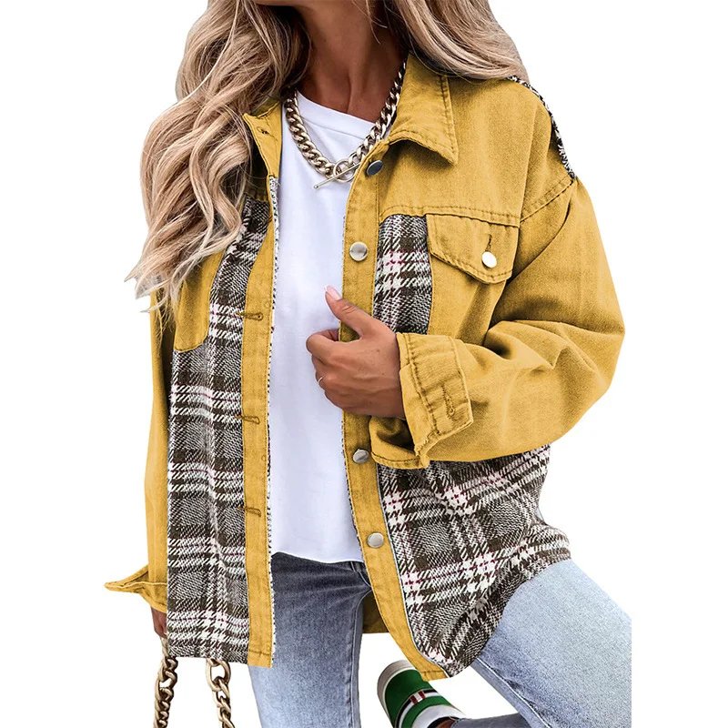 Vintage Plaid Denim Jacket for Women