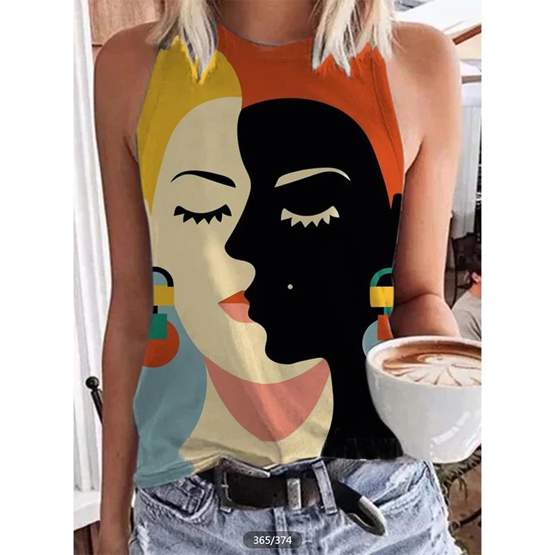 Retro 3D Print Tank Top for Women