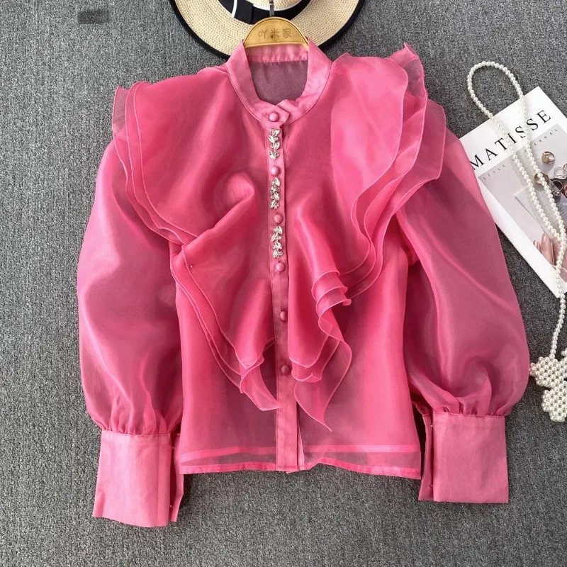 Elegant Organza Ruffle Blouse