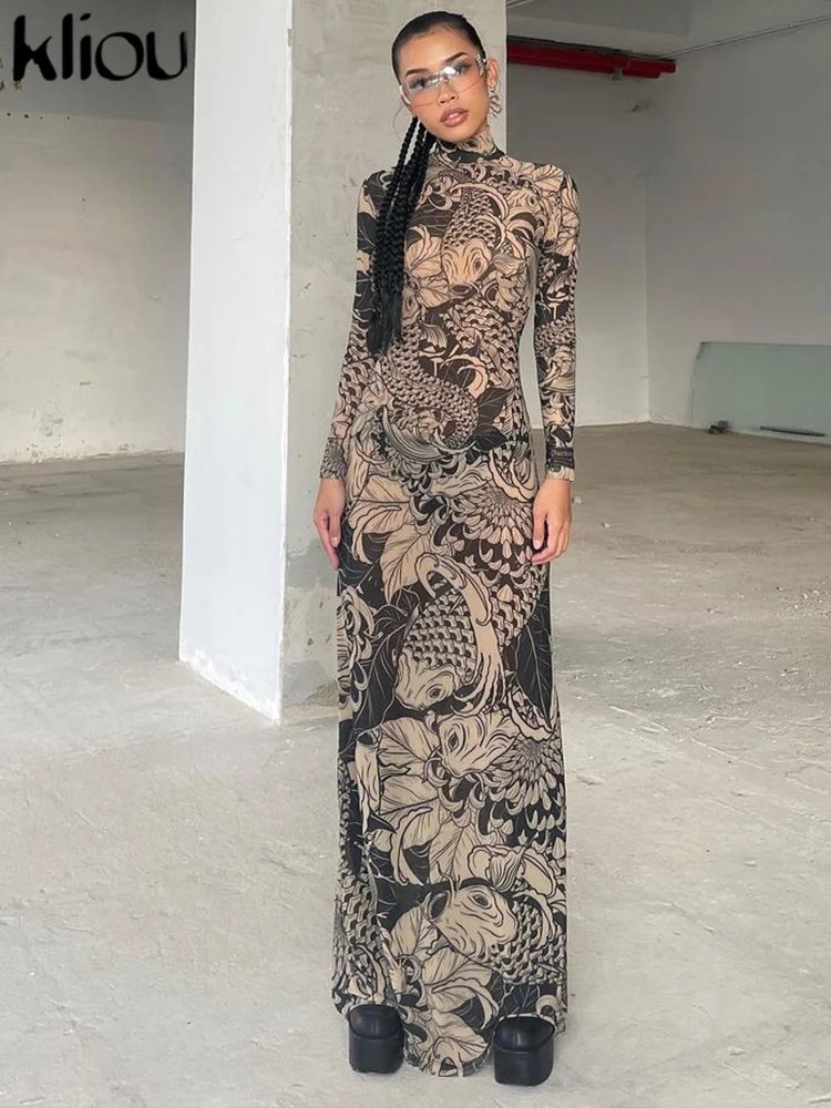 Vintage Mesh Maxi Dress for Women