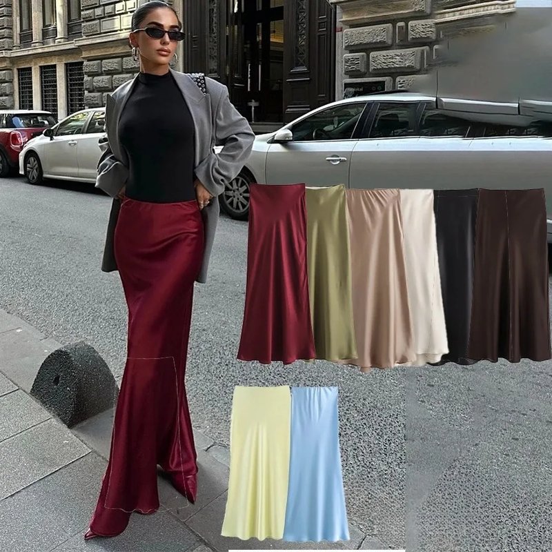KONDALA Vintage Satin Long Skirt